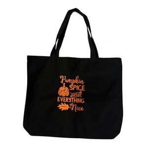 Black Tote Bag with Orange Pumpkin Spice & Everything Nice Print